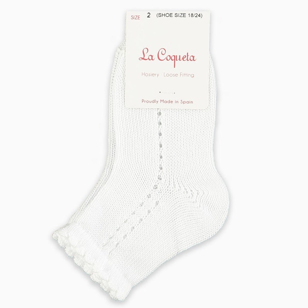 La Coqueta White Openwork Short Girl’s Socks, Size 2